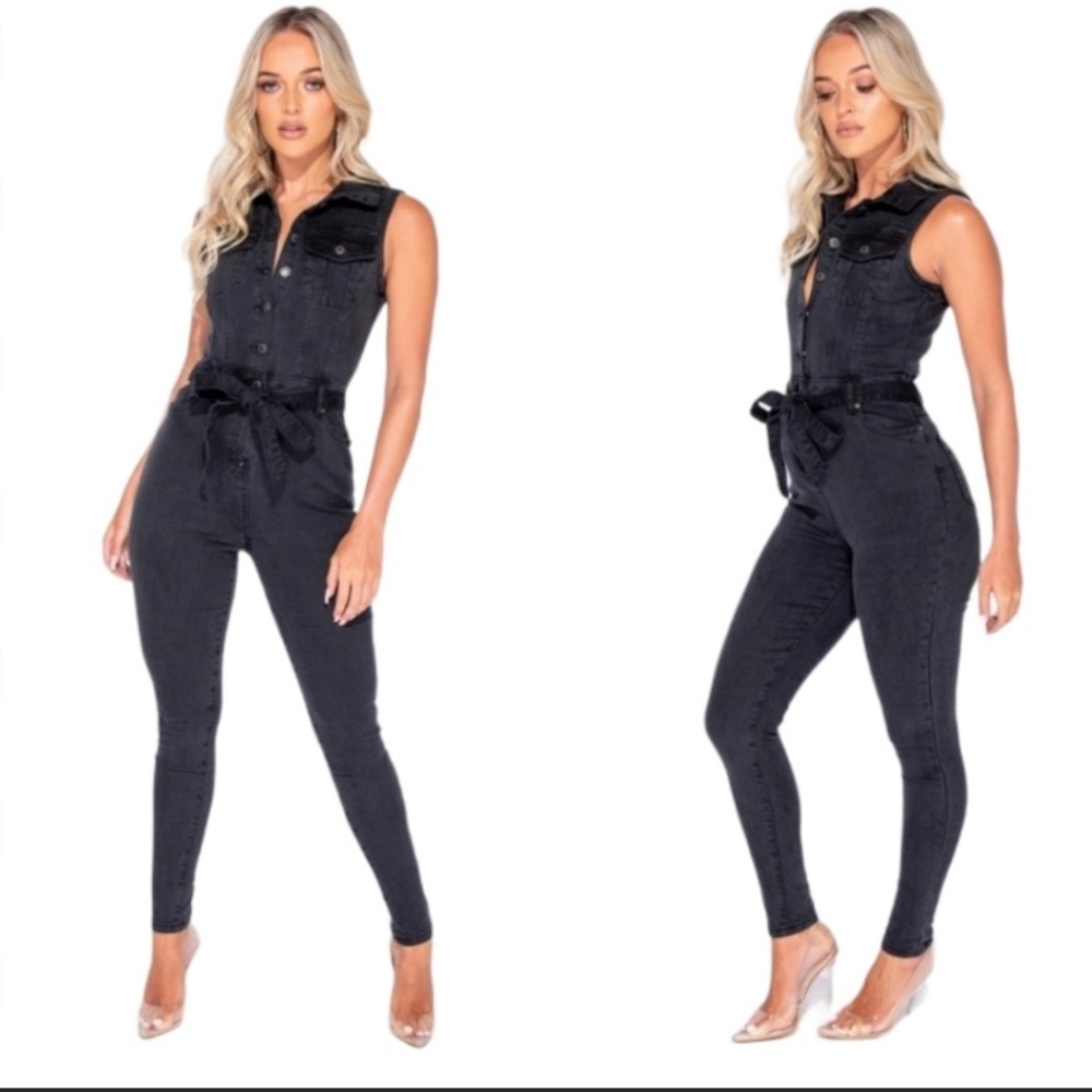 NWT Amelia Button Up Denim Stretchy Denim Jumpsuit